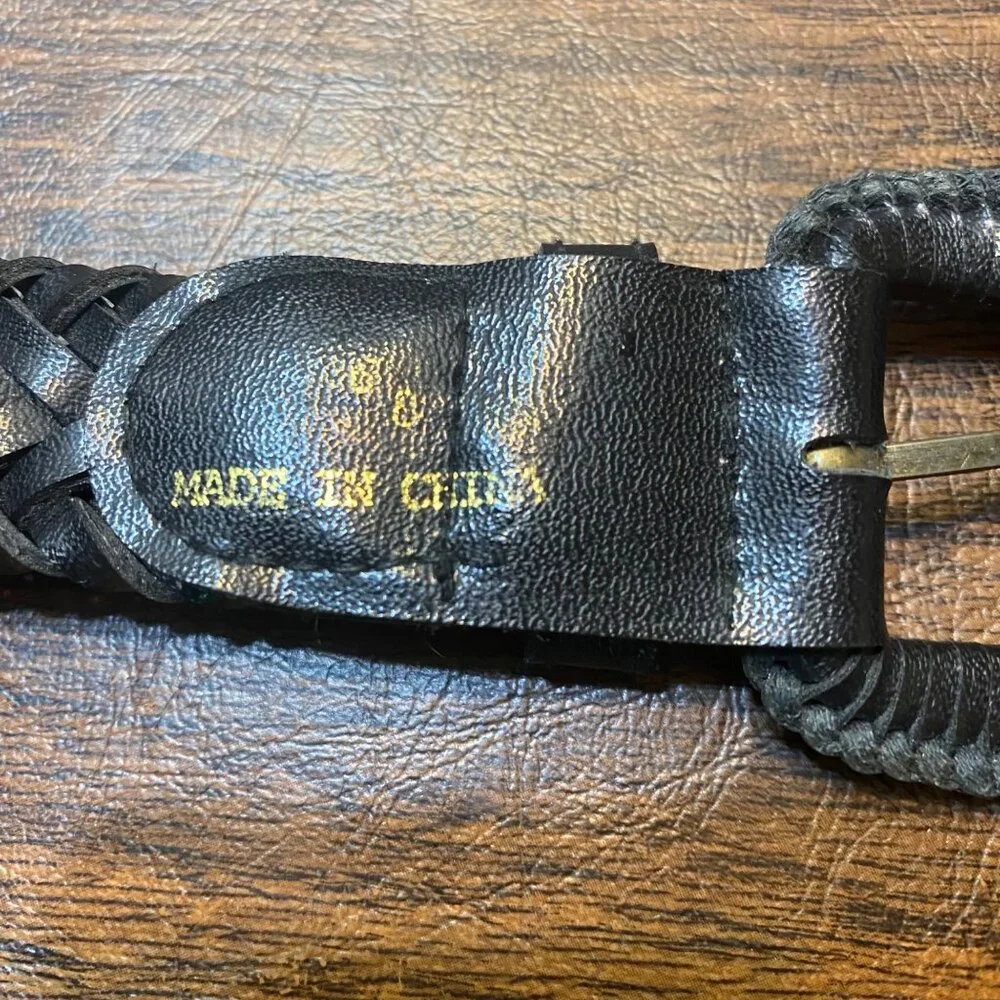 Vintage Black‎ Woven Interwoven Braided Leather Belt Women Medium 33